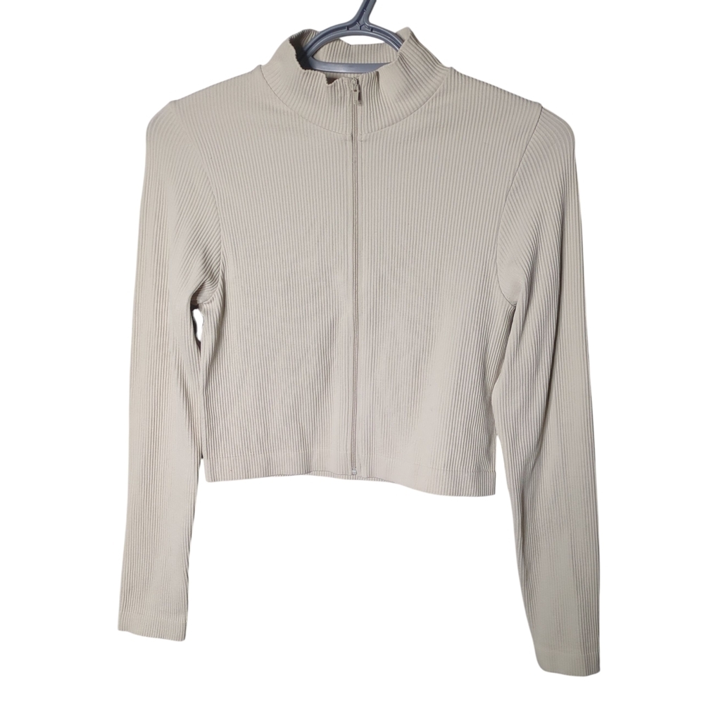 Garage Long Sleeve Zip-Up Top Ribbed, Cropped Size Medium